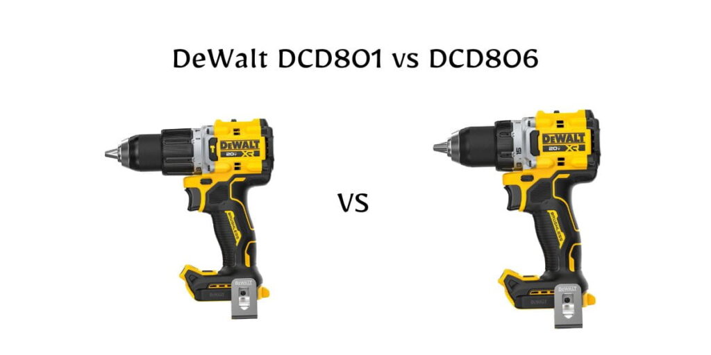 Trying to choose between DeWalt DCD801 vs DCD806? Compare torque, hammer mode, battery life, and real-world performance in one guide.