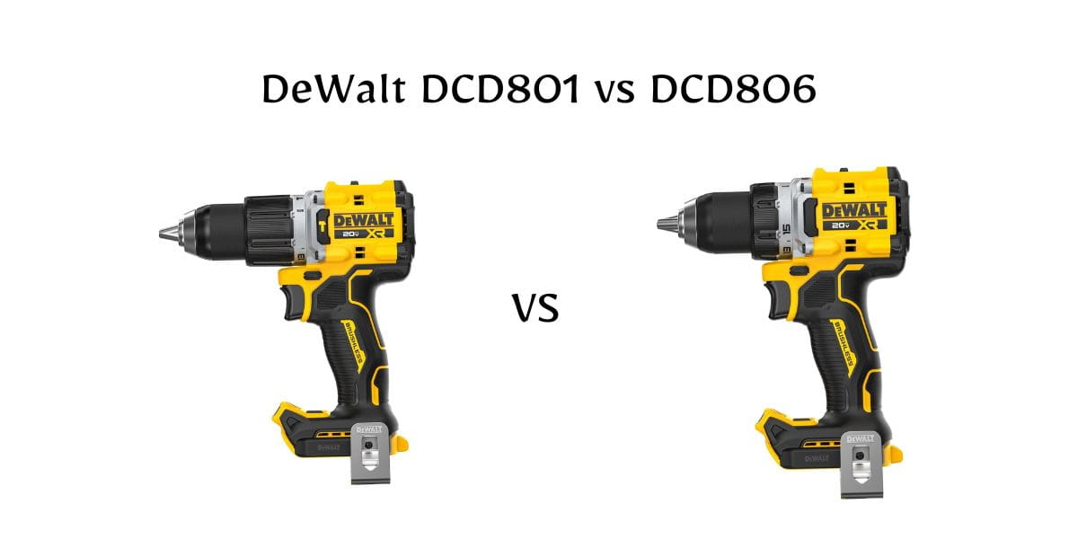 Trying to choose between DeWalt DCD801 vs DCD806? Compare torque, hammer mode, battery life, and real-world performance in one guide.